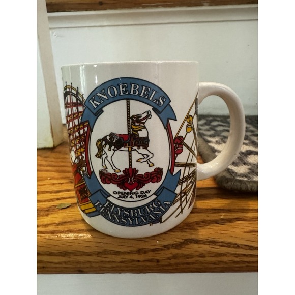 Vintage Knoebels Opening Day Elysburg Pennsylvania Kozmo White coffee Mug Rides‎